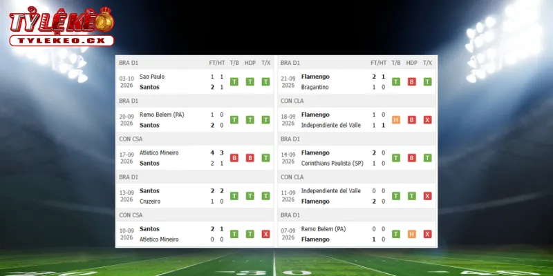 Thành tích thi đấu trước trận Santos vs Flamengo